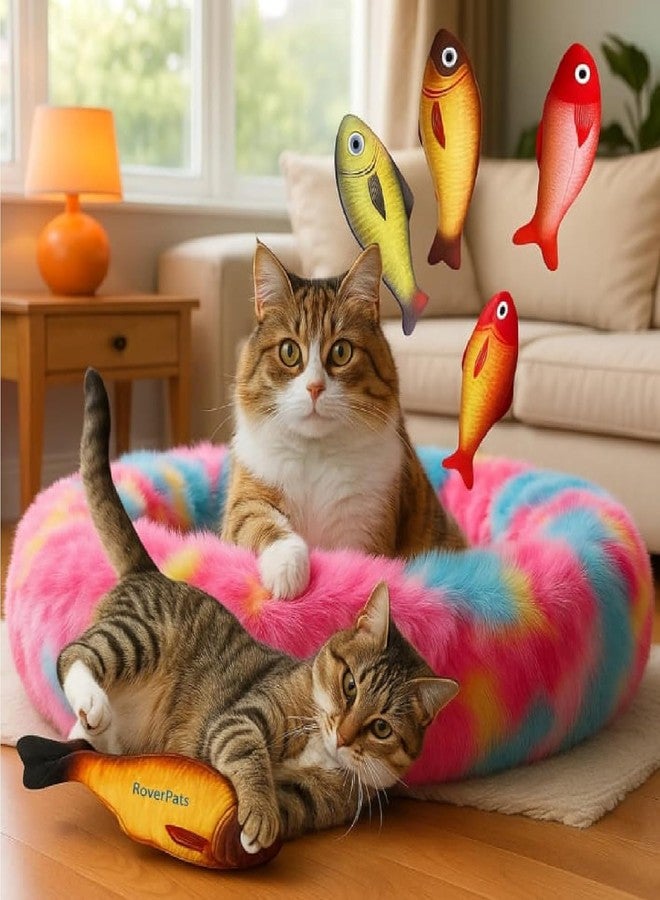 RoverPets Cat Bed | Small Size Bed | Length 19 Inches, Width 19 Inches, Height 5 Inches | Soft Fluffy Donut Cuddler | Cozy Plush I Comfortable Sleep I (Catnip Fish Toy for Cats Toy - 1PCS Free) - Image 1